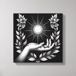 Lienzo Feminine Hand Holding Radiant Sun Illustration