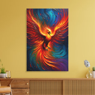 Lienzo Fénix Majestuoso Pájaro de Fuego Abstracción Fanta