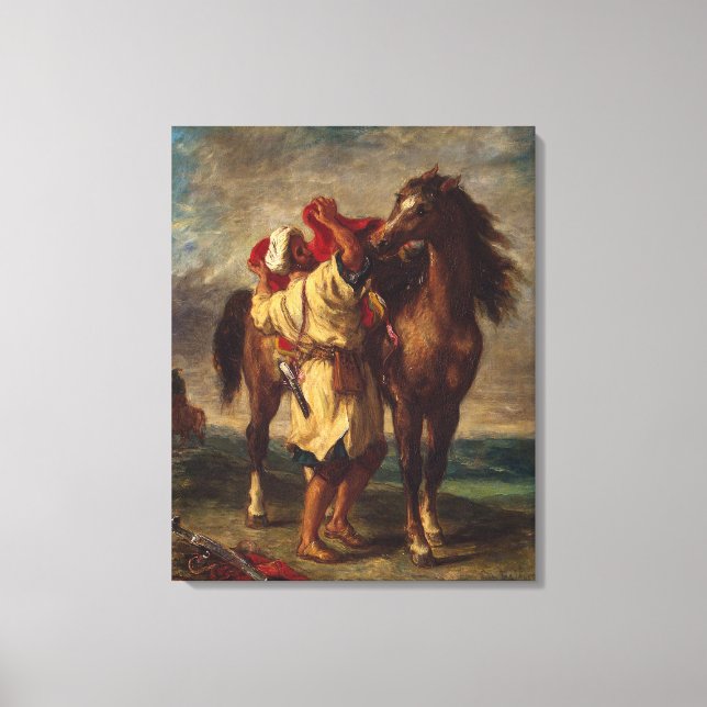 Lienzo Ferdinand Delacroix Arab cargando su caballo (Anverso)