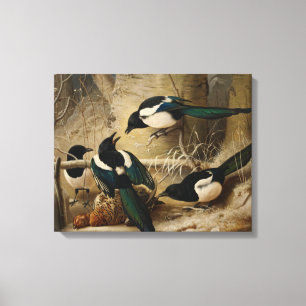 Lienzo Ferdinand von Wright - Magpies alrededor de un mue