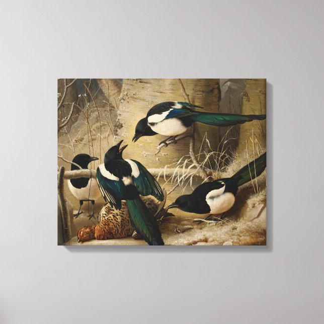 Lienzo Ferdinand von Wright - Magpies alrededor de un mue (Anverso)