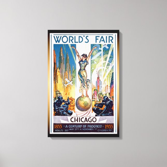 Lienzo Feria Mundial de Chicago de 1933 - Art Deco retro  (Anverso)