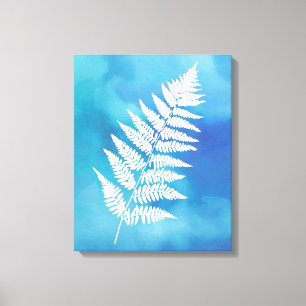 Lienzo Fern Frond, blanco sobre fondo de color de agua az