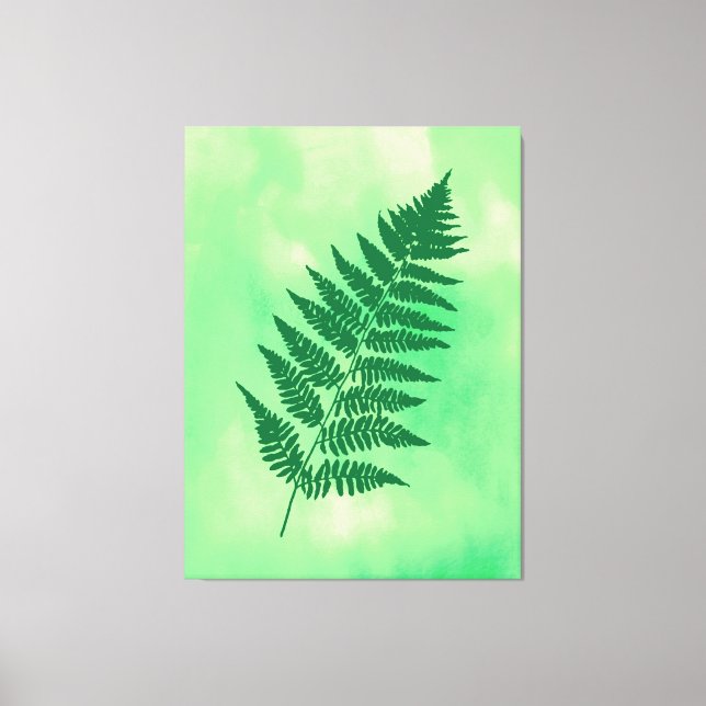 Lienzo Fern Frond, verde sobre un canva de fondo acuático (Anverso)
