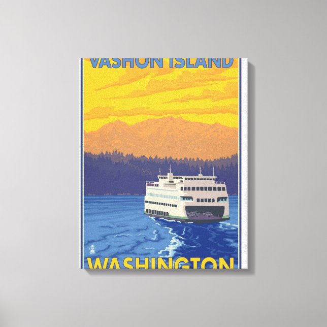Lienzo Ferry y montañas - Isla Vashon, (Anverso)