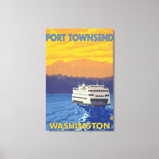 Lienzo Ferry y montañas - Port Townsend, Washington (Anverso)