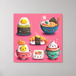 Lienzo Festín de Sushi Rosa Kawaii