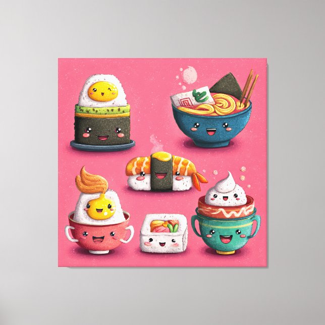 Lienzo Festín de Sushi Rosa Kawaii (Anverso)