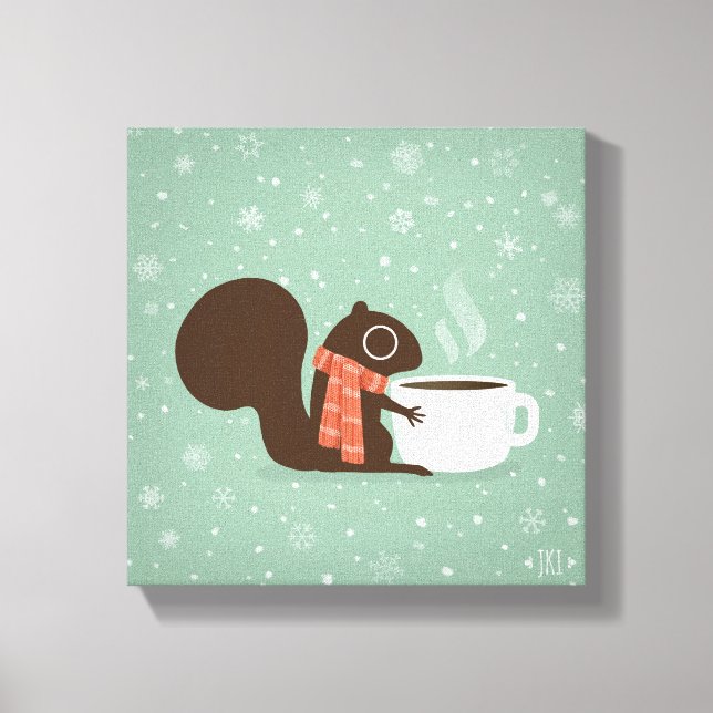 Lienzo Festividad de invierno de Squirrel Coffee Lover Wo (Anverso)