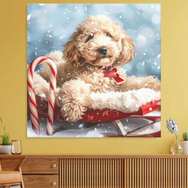 Lienzo Festividad de los Navidades de perro de Goldendood (Insitu (Sala de estar))