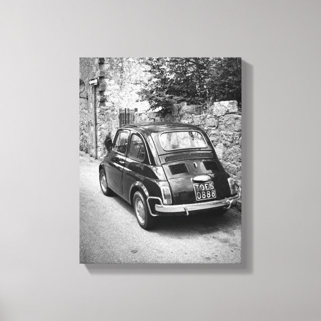 Lienzo FIAT 500 coche en blanco y negro (Anverso)