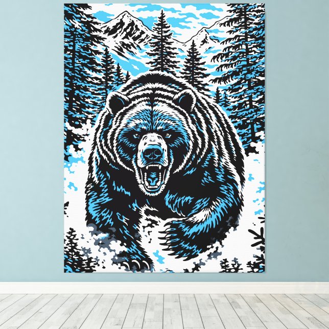 Lienzo Fierce Wilderness Bear Roar Illustration (Insitu (piso de madera))