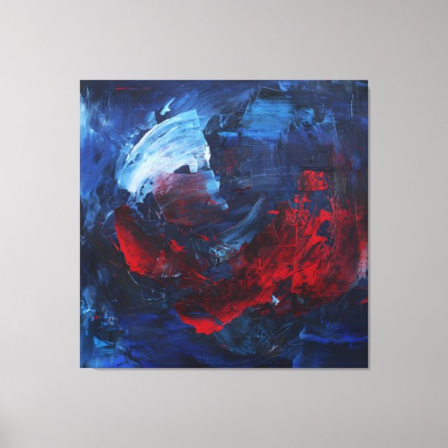 Lienzo Fiery Red Blue Bold Abstract Wall Art (Anverso)