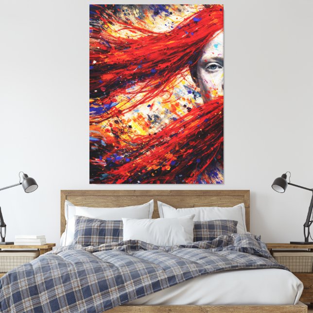 Lienzo Fiery Red Hair Woman Abstract Portrait Impasto (Insitu(Dormitorio))