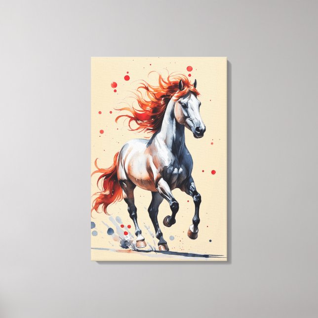 Lienzo Fiery Spirit - Majestic Horse Watercolor Art  (Anverso)