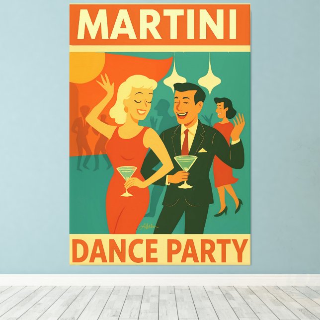 Lienzo Fiesta de Baile Martini de Mitad de Siglo (Insitu (piso de madera))