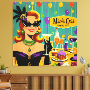 Lienzo Fiesta de Cocktail Retro Mardi Gras de los 50