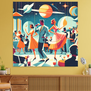 Lienzo Fiesta de cóctel de la era espacial de mediados de