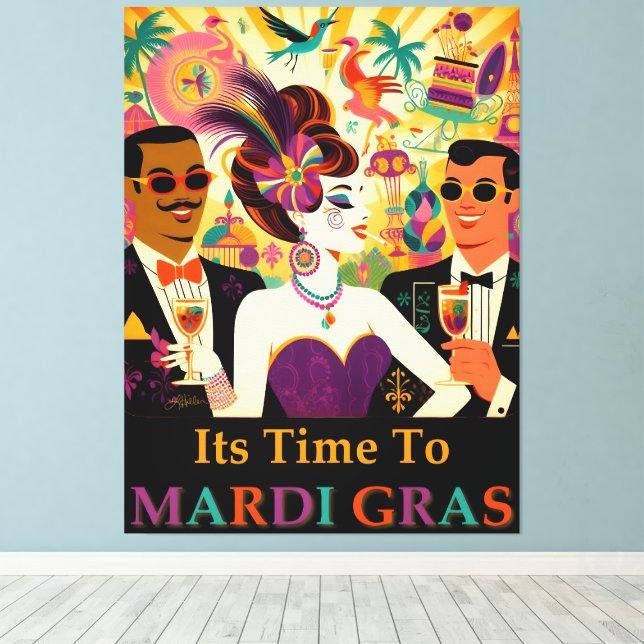 Lienzo Fiesta de cócteles de Mid Century Mardi Gras (Insitu (piso de madera))