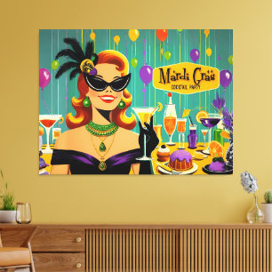 Lienzo Fiesta de cócteles Retro 50s Mardi Gras Martini