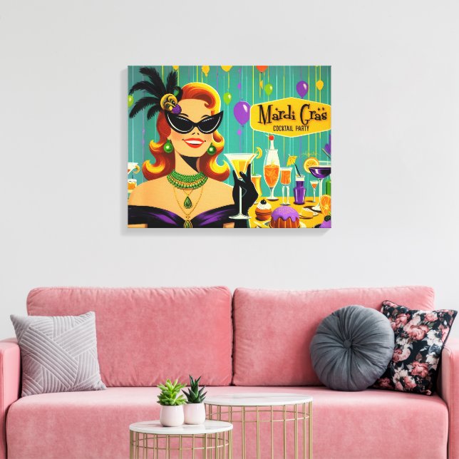Lienzo Fiesta de cócteles Retro 50s Mardi Gras Martini (Insitu (Sala de estar))