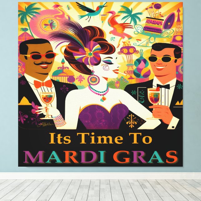 Lienzo Fiesta de Cócteles Retro de Mardi Gras de los 60 M (Insitu (piso de madera))