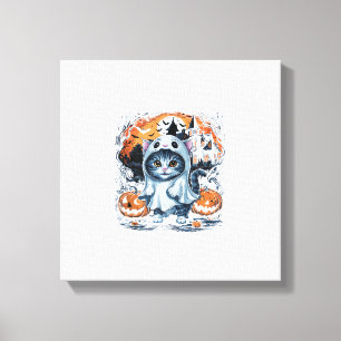 Lienzo Fiesta de Fantasmas Gatito Adorable Calabaza Hallo