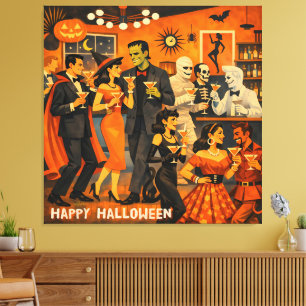 Lienzo Fiesta de Martini de Halloween Moderno de Mitad de