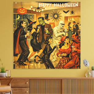 Lienzo Fiesta de Martini de Halloween Retro de la Mitad d