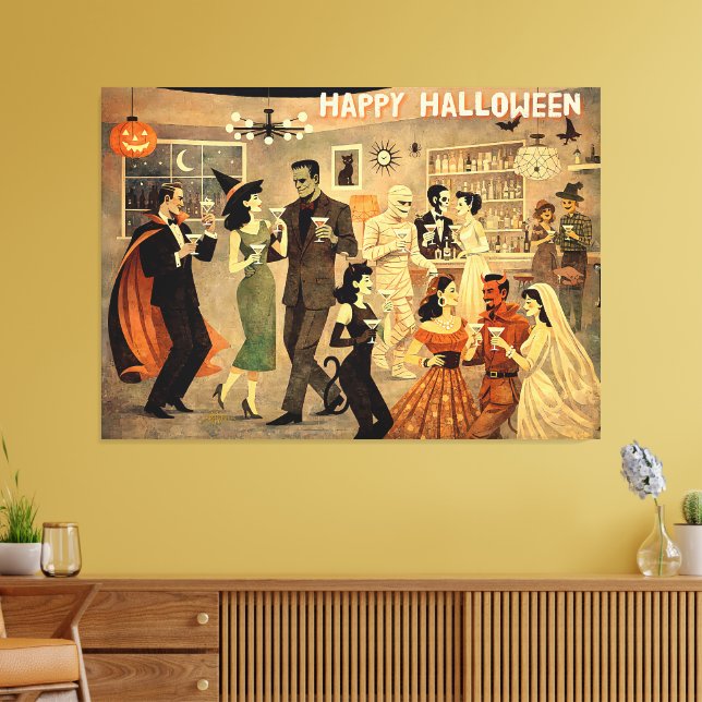 Lienzo Fiesta de Martini de Halloween Retro de Mediados d (Insitu (Sala de estar))