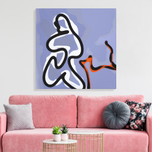 Lienzo Figura con Línea: Azul abstracto, Naranja, B y W
