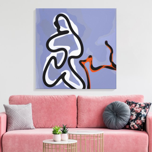 Lienzo Figura con Línea: Azul abstracto, Naranja, B y W (Insitu (Sala de estar))