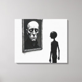 Lienzo Figura de palitos mirando un retrato de un hombre 