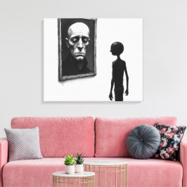 Lienzo Figura de palitos mirando un retrato de un hombre