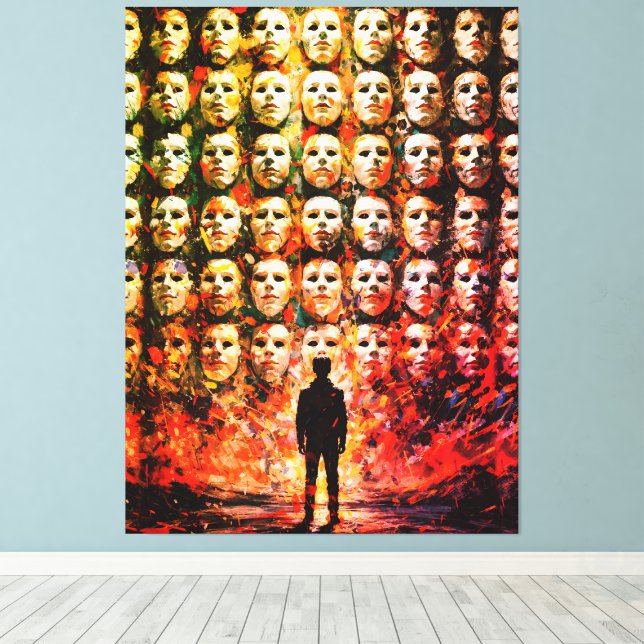 Lienzo Figura sin Rostro Multitud Enmascarada Impasto Sur (Insitu (piso de madera))