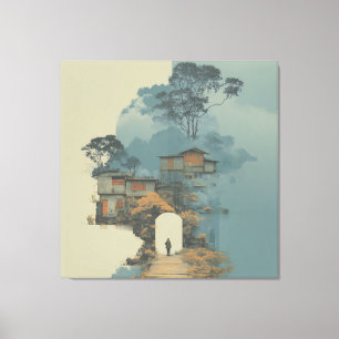 Lienzo Figura solitaria surrealista pueblo flotante de ch