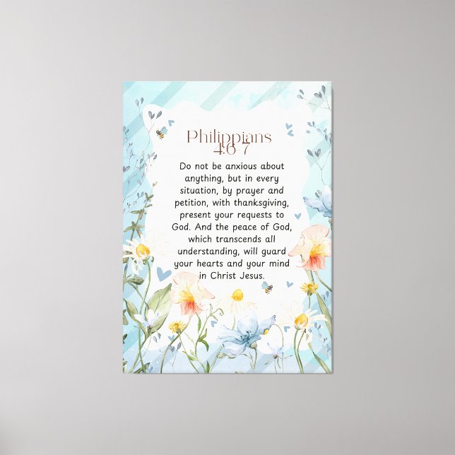 Lienzo Filipinas 4:6-7 Biblia cristiana Verse acuarela (Anverso)