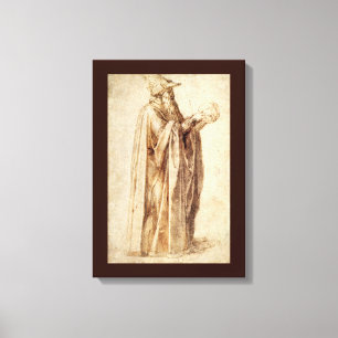 Lienzo Filósofo griego con cráneo humano de Michelangelo
