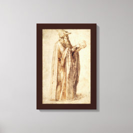 Lienzo Filósofo griego con cráneo humano de Miguel Ángel