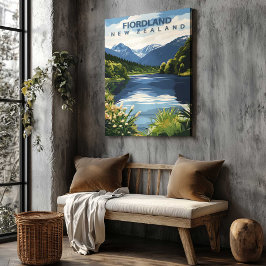 Lienzo Fiordland New Zealand Travel Poster Canvas Art