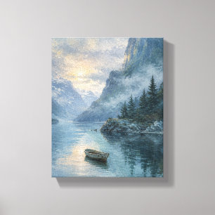 Lienzo Fiordo de Jade al Amanecer Paisaje Costero Brumoso