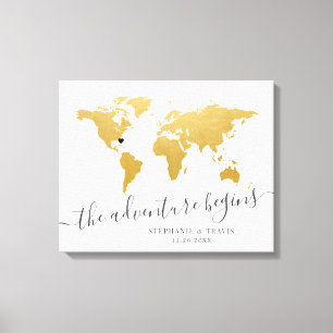 Lienzo Firma de invitado de Gold World Map