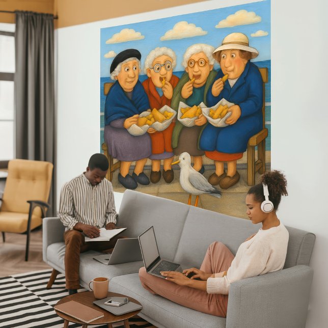 Lienzo Fish And Chips Wrapped Canvas Art Print (Eating fish and chips at the seaside)