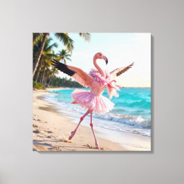 Lienzo Flamenco Bailarina con Tutú Rosa en la Playa