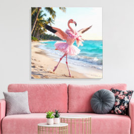 Lienzo Flamenco Bailarina con Tutú Rosa en la Playa