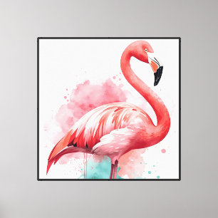 Lienzo Flamenco Rosa y Salpicadura de Acuarela Vibrante