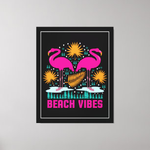 Lienzo Flamencos rosados de los pepitas de playa-19501