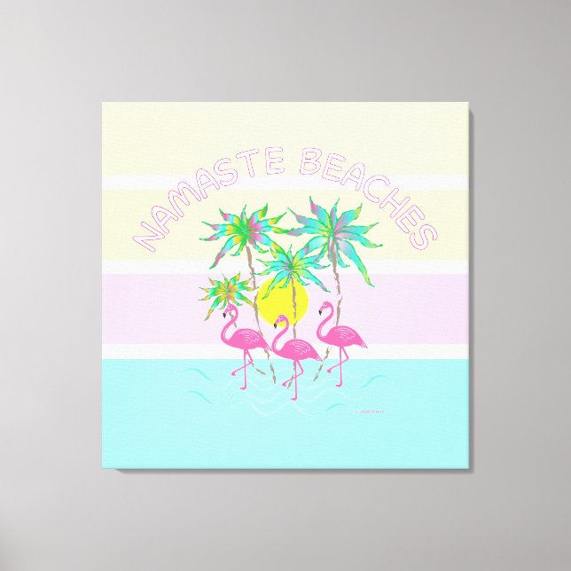 Lienzo Flamencos rosas con palmas, playas de Namaste, div (Anverso)