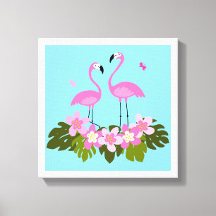 Lienzo Flamencos Tropicales e Ilustración Floral