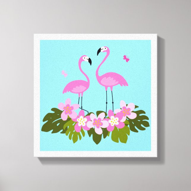 Lienzo Flamencos Tropicales e Ilustración Floral (Anverso)